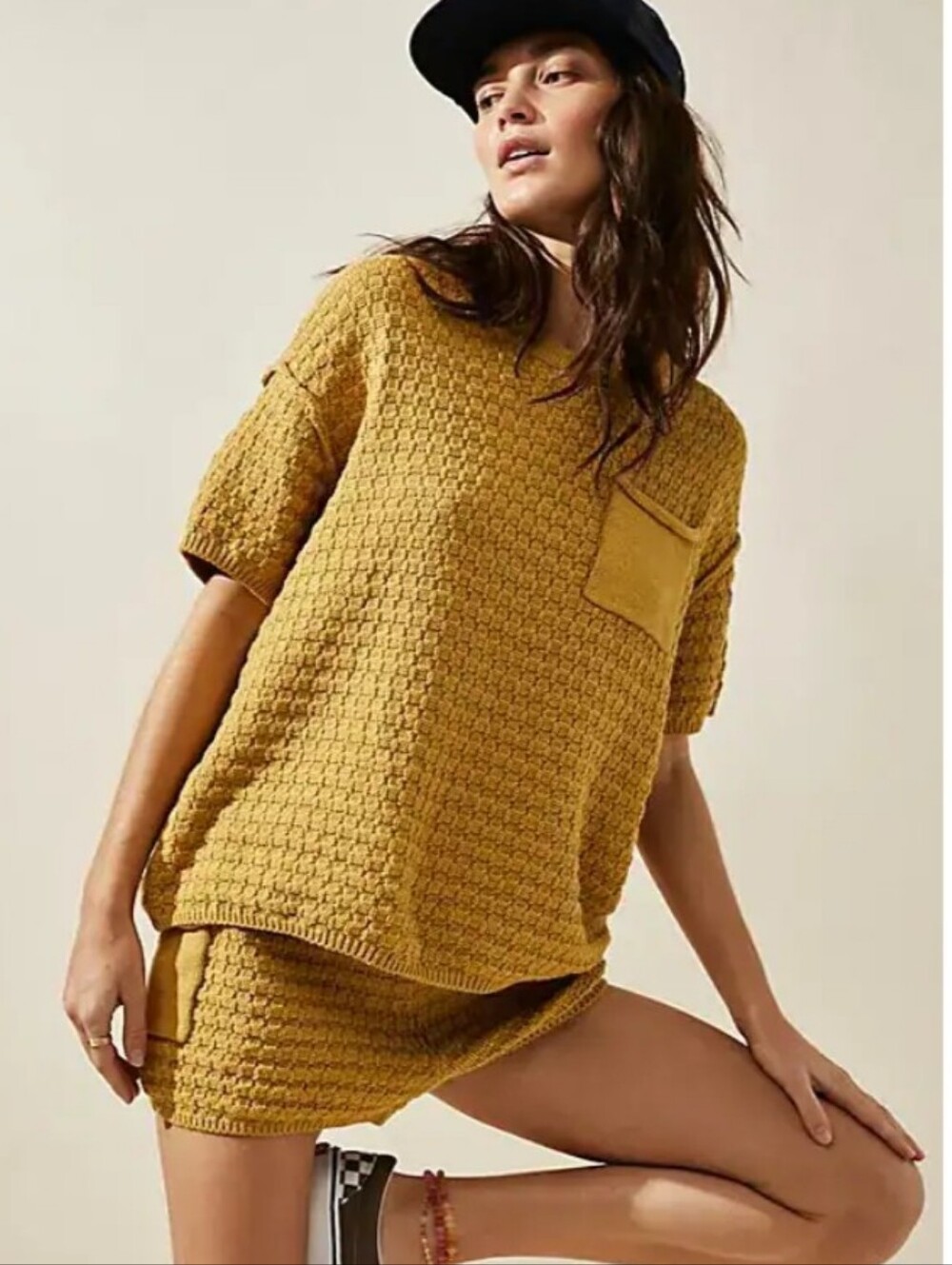 FP Beach Mustard Textured Knit Crewneck